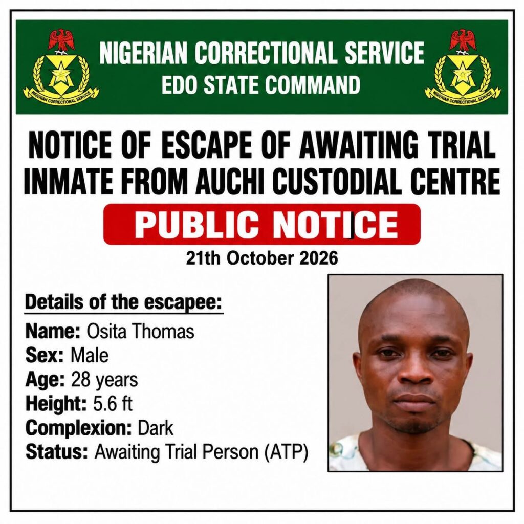Edo Correctional Officers Launch Manhunt on Disappearing Inmate in Court